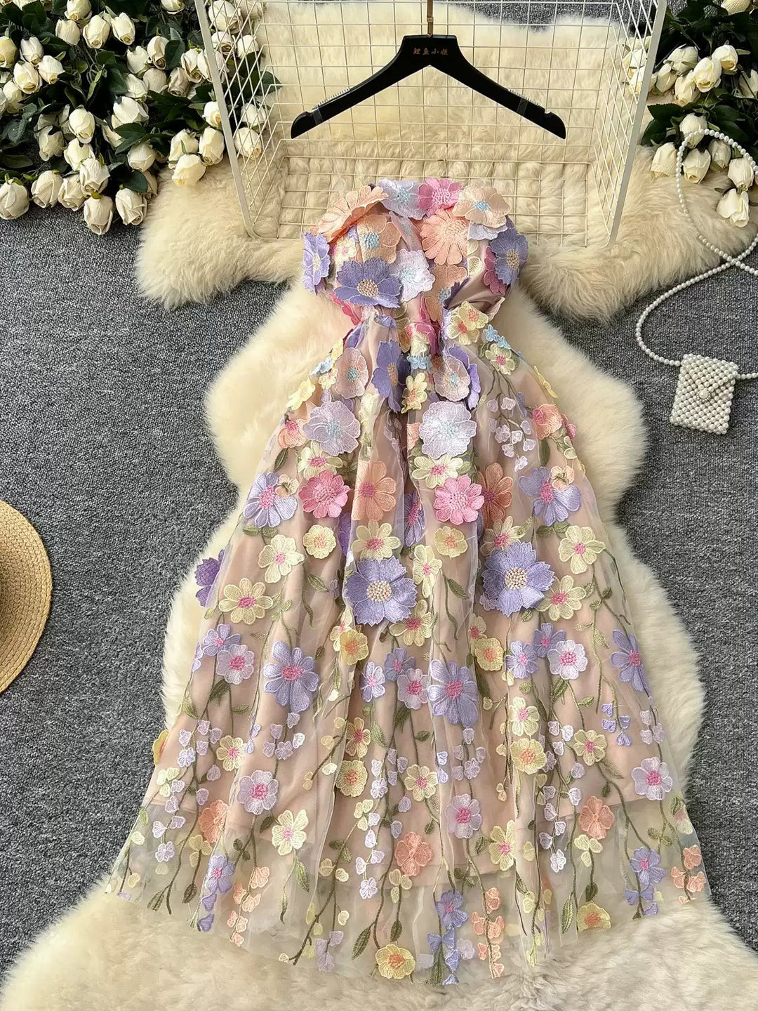 A-Line/Princess Strapless Printed Wedding Guest Dresses Tea-Length Sleeveless Floral
