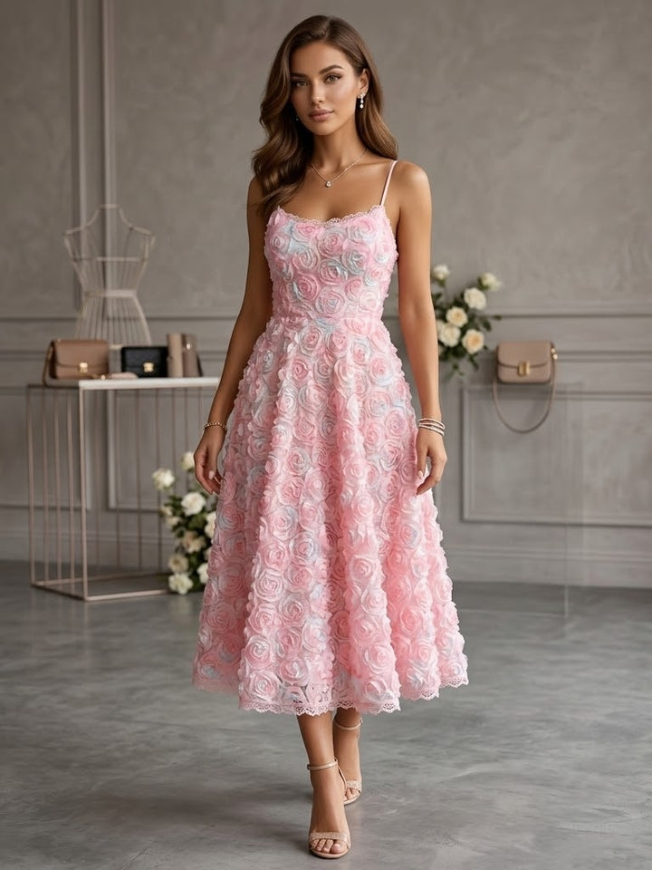 A-Line/Princess Spaghetti Straps Printed Wedding Guest Dresses Tea-Length Sleeveless Floral