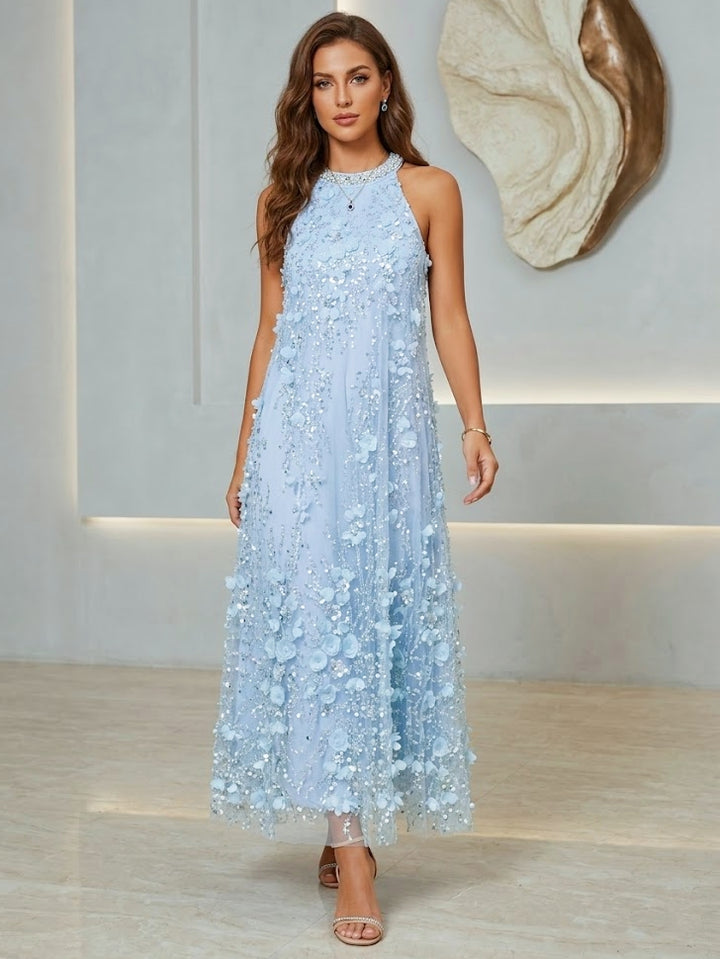 A-Line/Princess Halter Wedding Guest Dresses Ankle-Length Sleeveless With 3D Flowers&Sequins