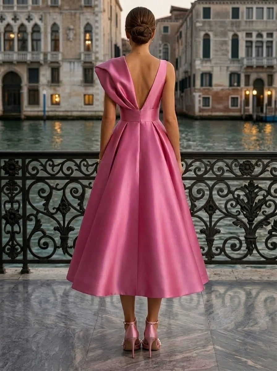 sheath column cocktail dress Sheath/Column Cocktail Dress Satin Fuchsia Tea-Length Unique Elegant P Shelily