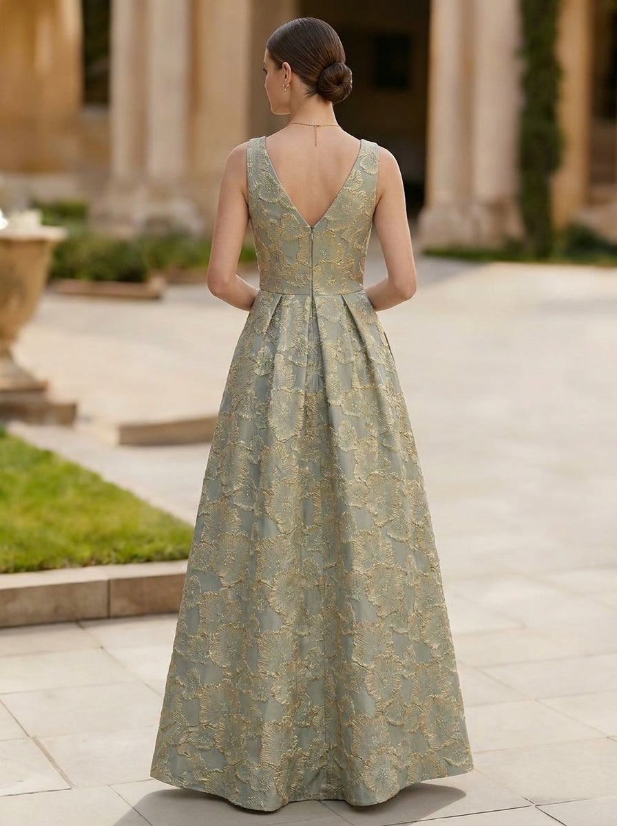A-Line/Princess V-Neck Jacquard Evening Dresses with Split Side Floor-Length Sleeveless Floral Party Dresses Pink A-Line/Princess V-Neck Jacquard Evening Dresses with Split Side Floor-Length Sleeveless Floral Party Dresses Pink