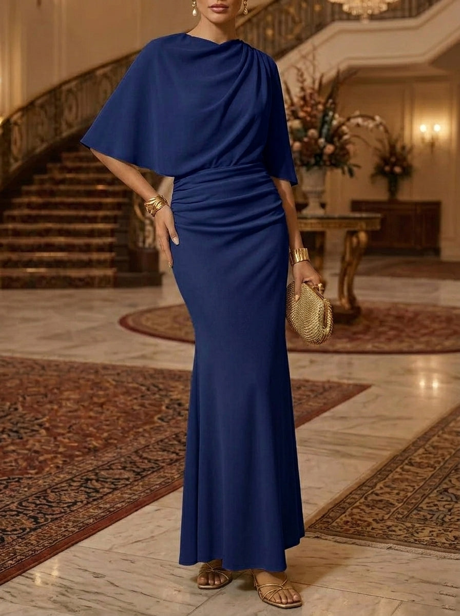 Sheath/Column Scoop Elastic Chiffon Evening Dresses Sleeveless Floor-Length Party Dresses with Ruched