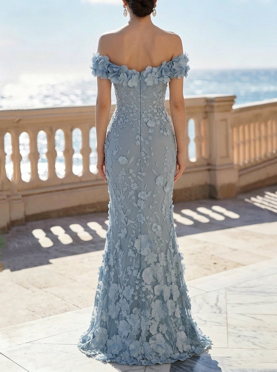 Trumpet/Mermaid Off-the-Shoulder Lace Embroidery Evening Dresses Sleeveless Floral Floor-Length Party Dresses
