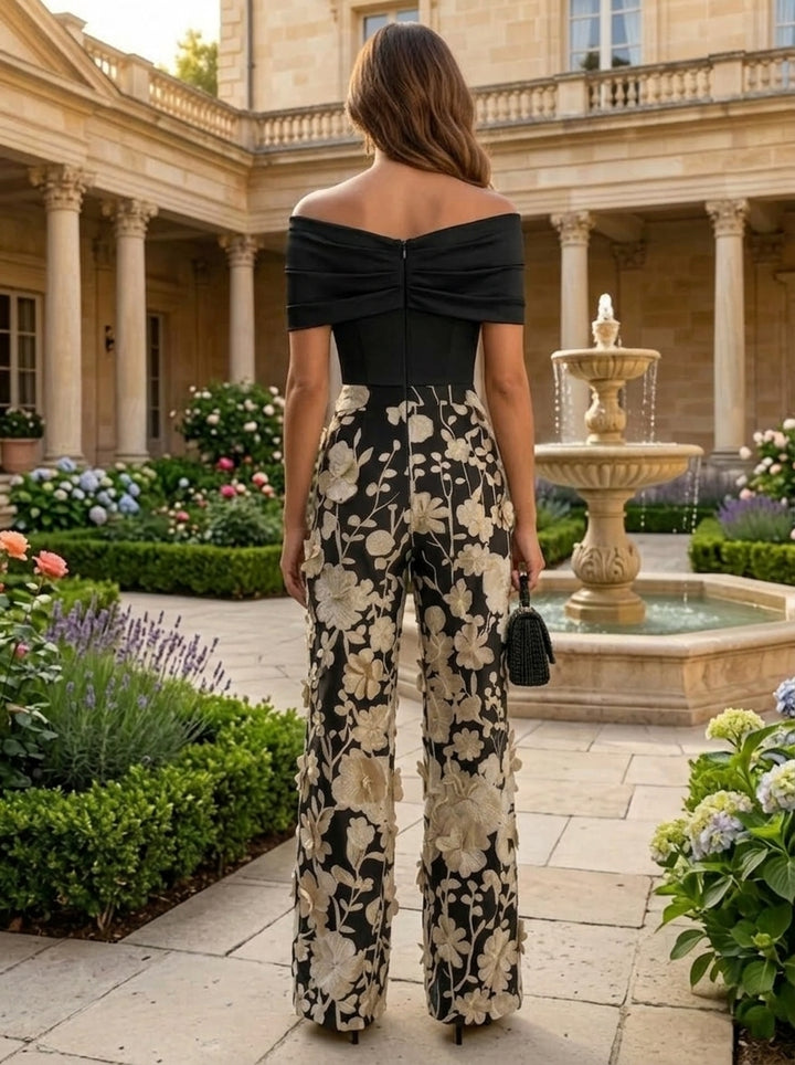 Jumpsuit Off-the-Shoulder Lace Embroidery Evening Dresses Sleeveless Floral Floor-Length Party Dresses