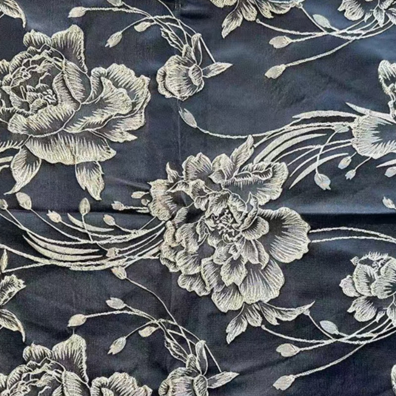 A-Line/Princess V-Neck Jacquard Cocktail Dresses Ruched Tea-Length Floral Sleeveless Formal Dresses