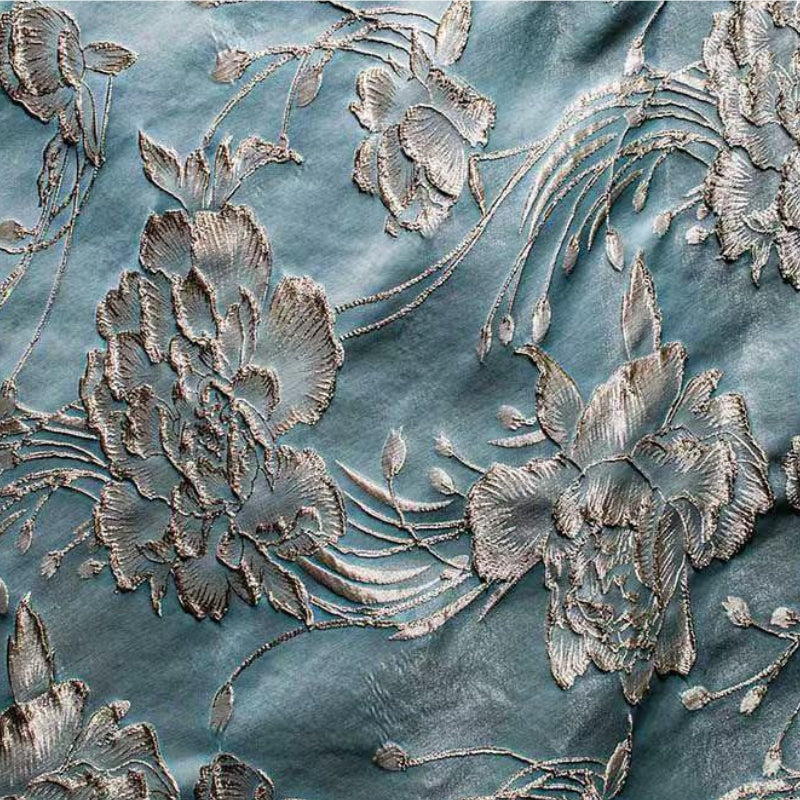 A-Line/Princess V-Neck Jacquard Cocktail Dresses Ruched Tea-Length Floral Sleeveless Formal Dresses