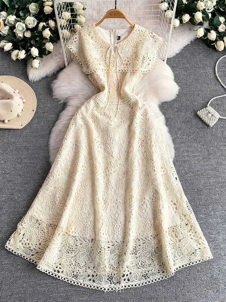 A-Line/Princess Scoop Lace Wedding Guest Dresses Tea-Length Short Sleeves