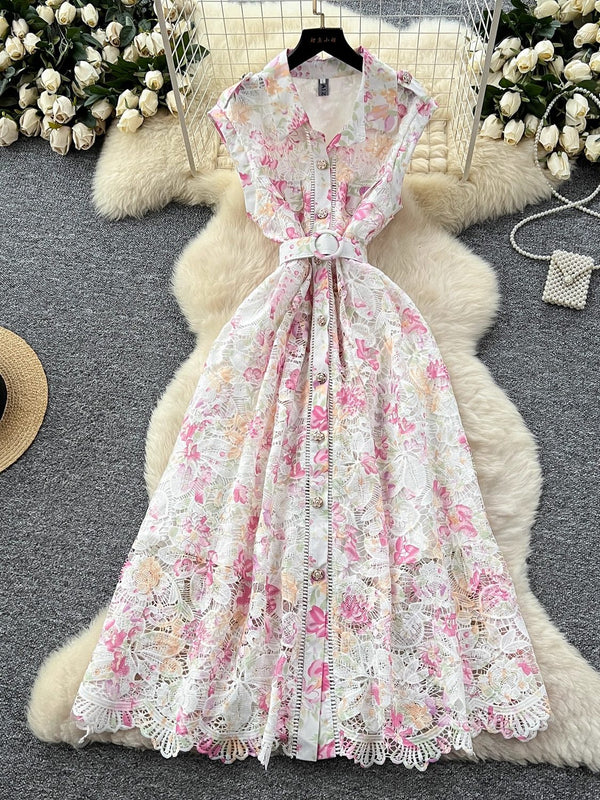 A-Line/Princess Shirt Collar Floral Lace Wedding Guest Dresses Tea-Length Short Sleeves
