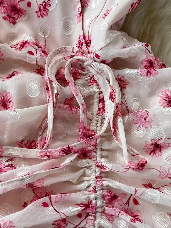 Sheath/Column V-Neck Wedding Guest Dresses Floral Tea-Length Short Sleeves Ruffles