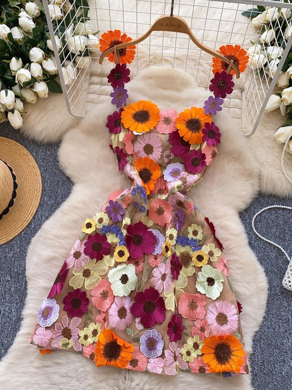 A-Line/Princess Spaghetti Strap 3D Flowers Wedding Guest Dresses Mini Sleeveless