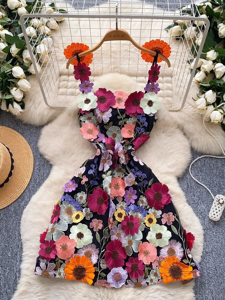 A-Line/Princess Spaghetti Strap 3D Flowers Wedding Guest Dresses Mini Sleeveless