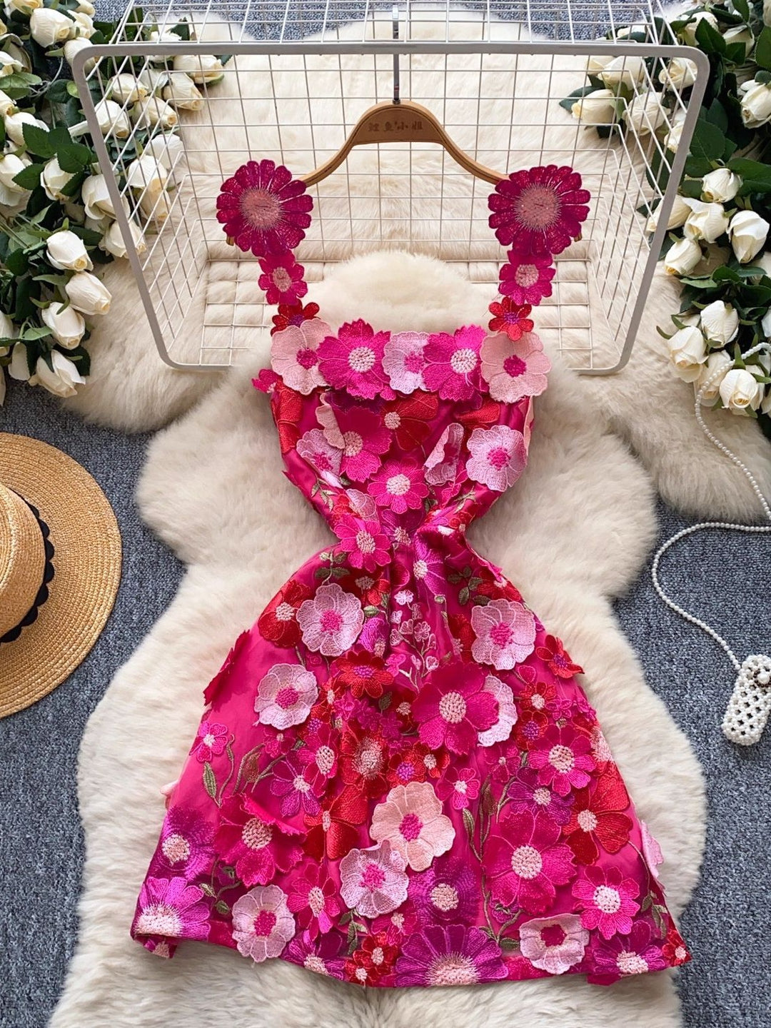 A-Line/Princess Spaghetti Strap 3D Flowers Wedding Guest Dresses Mini Sleeveless