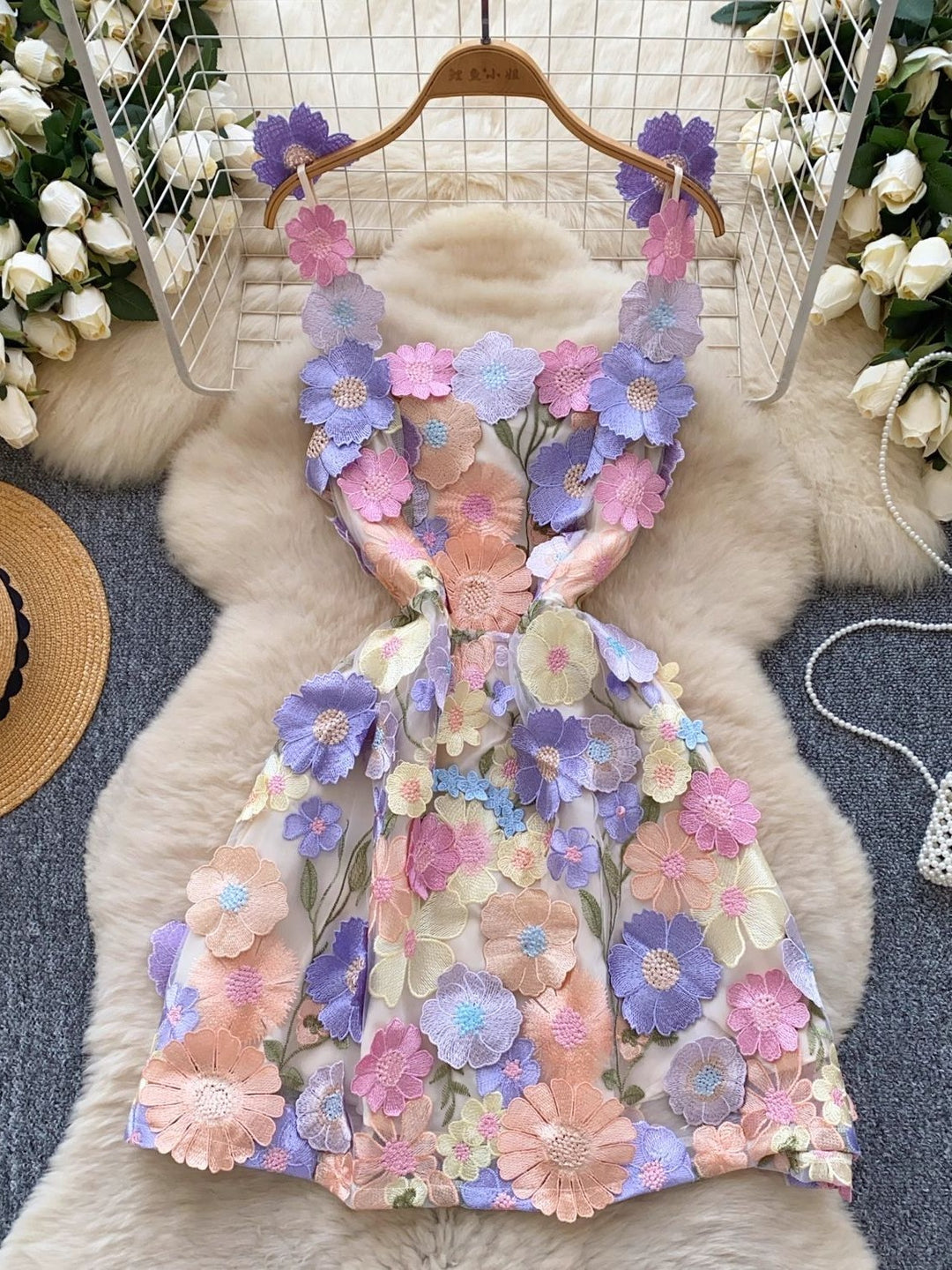 A-Line/Princess Spaghetti Strap 3D Flowers Wedding Guest Dresses Mini Sleeveless