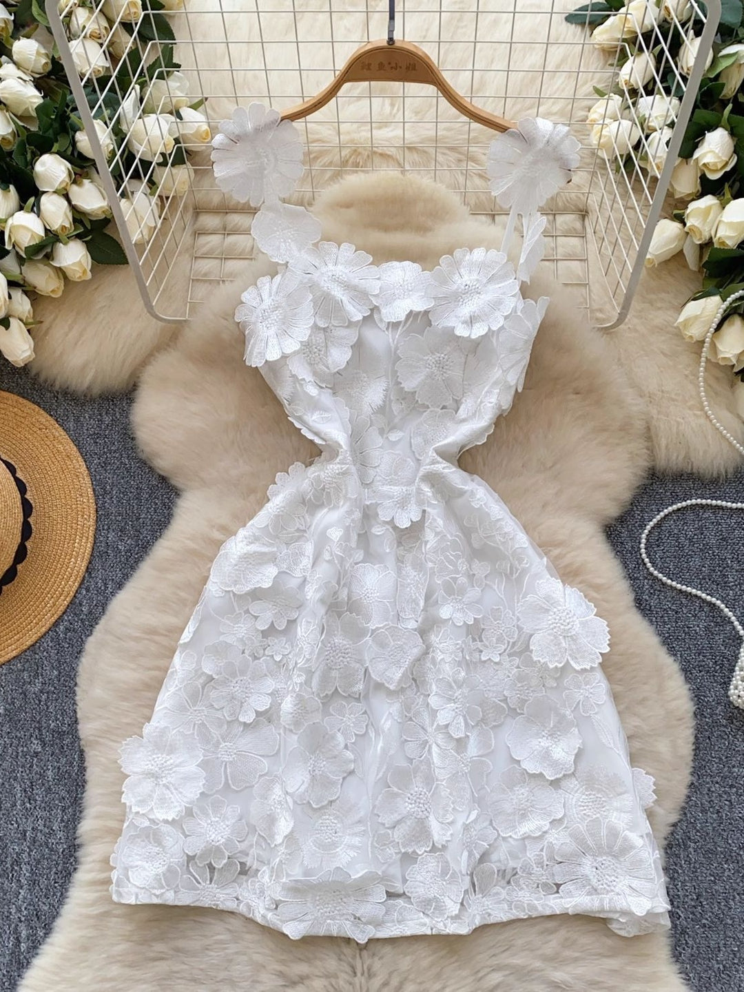 A-Line/Princess Spaghetti Strap 3D Flowers Wedding Guest Dresses Mini Sleeveless