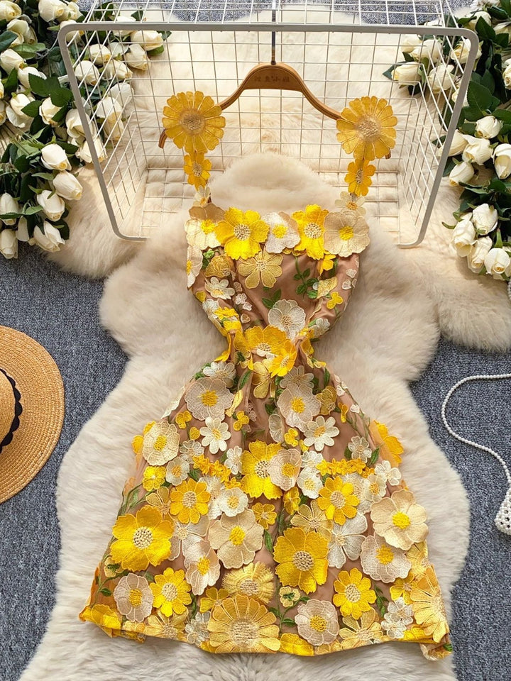 A-Line/Princess Spaghetti Strap 3D Flowers Wedding Guest Dresses Mini Sleeveless