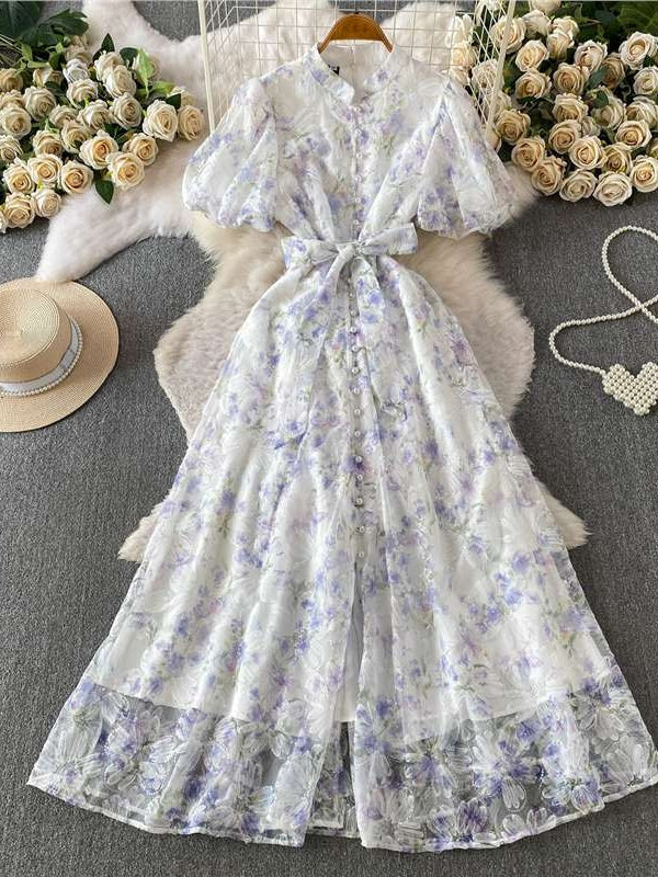 A-Line/Princess Scoop Wedding Guest Dresses Tea-Length Short Sleeves Lace Floral