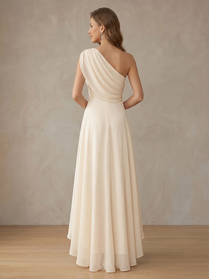 A-Line/Princess One-Shoulder Chiffon Cocktail Dresses Asymmetrical Ankle-Length Little White Dresses Sleeveless