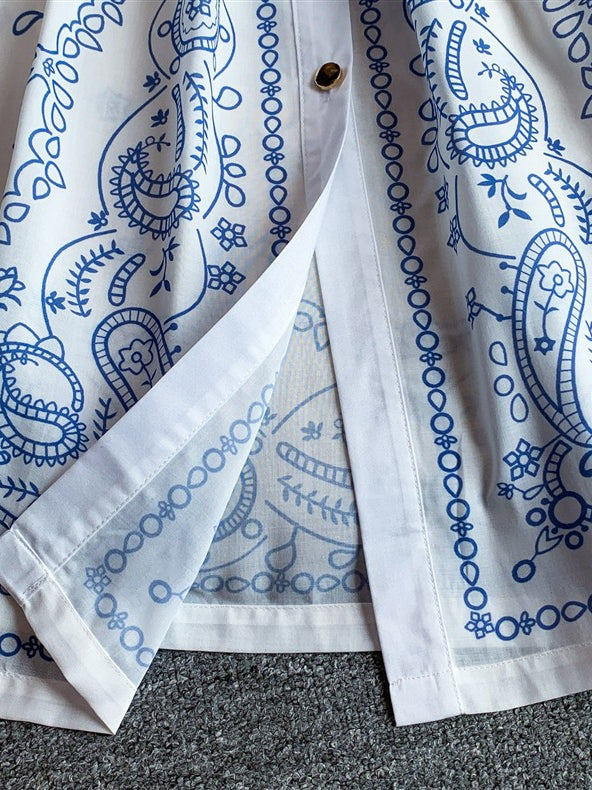 A-Line/Princess Shirt Collar Floral Wedding Guest Dresses Tea-Length Short Sleeves with Belt