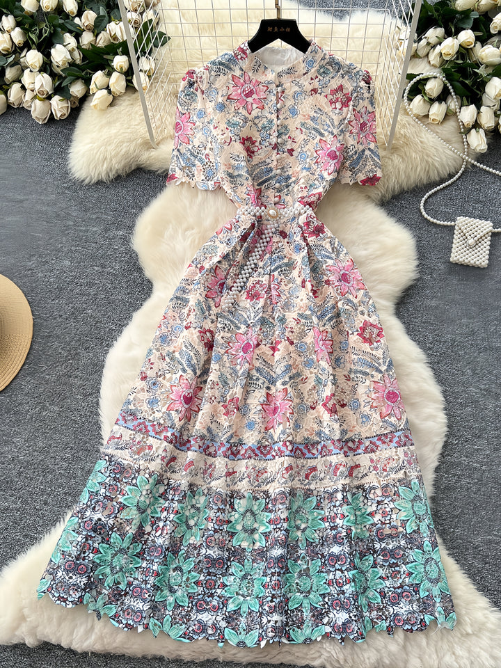 A-Line/Princess Scoop Lace Floral Wedding Guest Dresses Tea-Length Short Sleeves with Belt