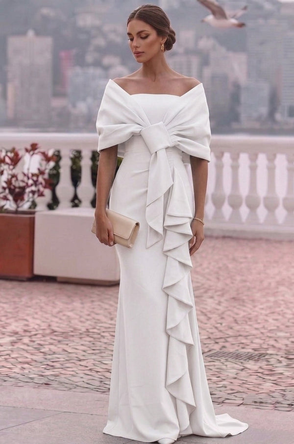 Trumpet/Mermaid Strapless Stretch Satin Formal Dresses Floor-Length Sleeveless Evening Dresses Ruffles with Wrap
