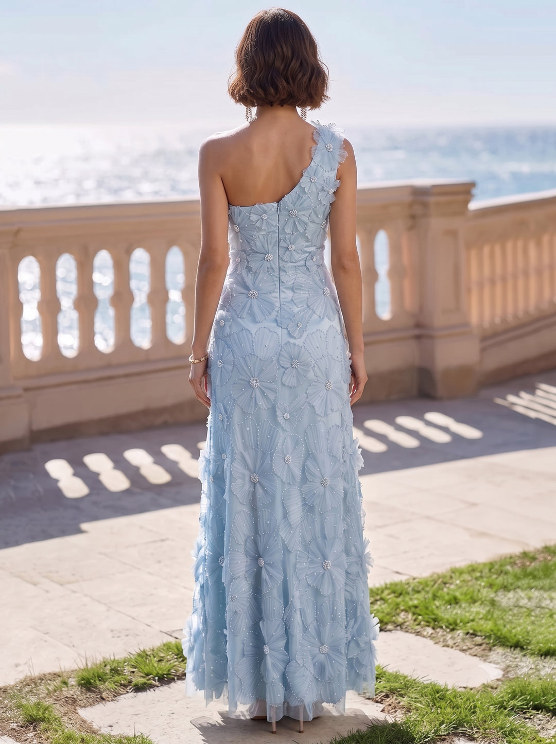 A-Line/Princess One-Shoulder Floral Formal Dresses Ankle-Length Sleeveless Evening Dresses