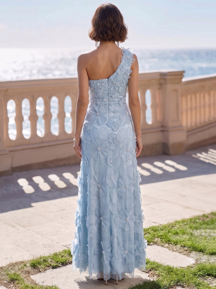 A-Line/Princess One-Shoulder Floral Formal Dresses Ankle-Length Sleeveless Evening Dresses