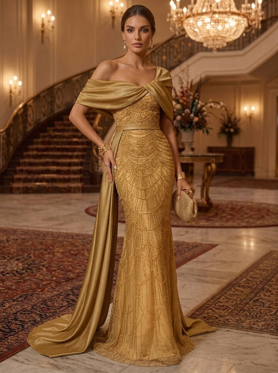 Trumpet/Mermaid One-Shoulder Evening Dresses Floral Floor-Length Sleeveless Formal Dresses