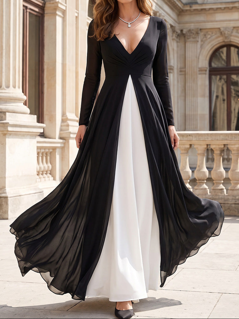 A-Line/Princess V-Neck Chiffon Wedding Guest Dresses Ankle-Length Long Sleeves