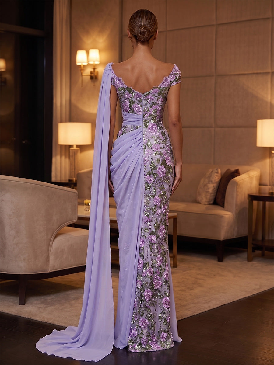 Sheath/Column Scoop Sequins Evening Dresses Floor-Length Chiffon Sleeveless Formal Dresses