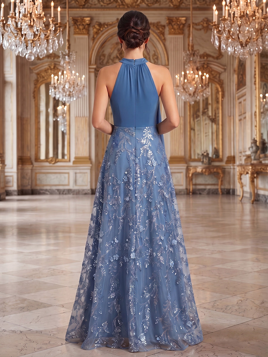 A-Line/Princess Halter Formal Dresses Floral Sequins Floor-Length Sleeveless Evening Dresses