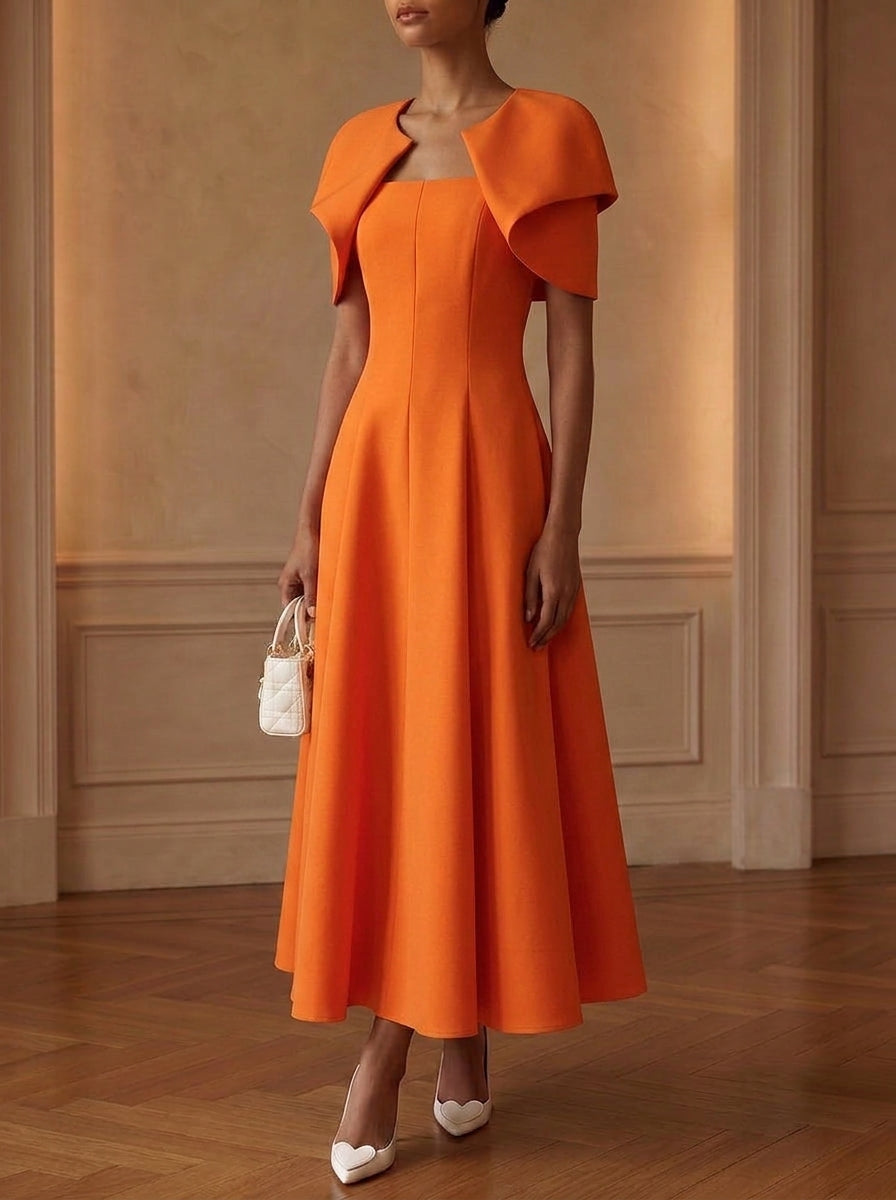 A-Line/Princess Scoop Stretch Satin Cocktail Dresses Tea-Length Short Sleeves Little White Dresses Party Dresses