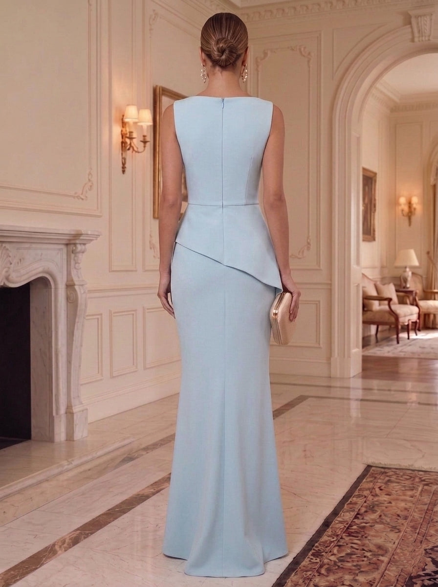 Trumpet/Mermaid Boat Neck Stretch Satin Formal Dresses with 3D Flowers Floor-Length Sleeveless Evening Dresses