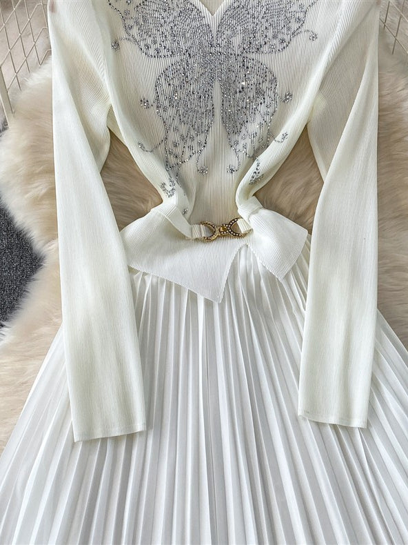 A-Line/Princess V-Neck Wedding Guest Dresses Tea-Length Long Sleeves with Belt