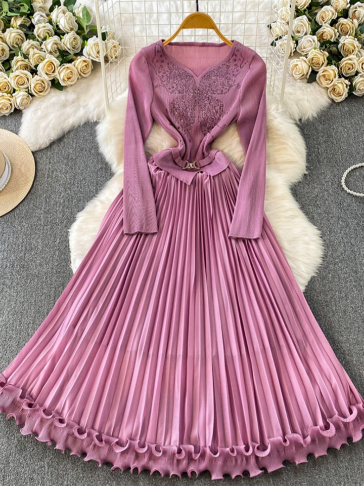 A-Line/Princess V-Neck Wedding Guest Dresses Tea-Length Long Sleeves with Belt