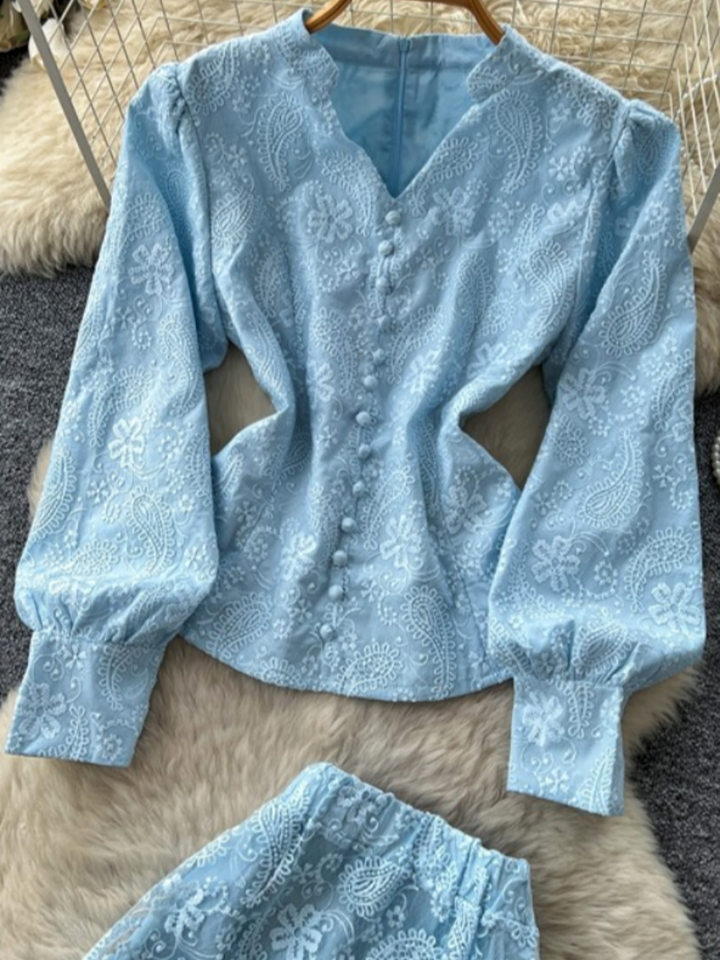 2 Pieces A-Line/Princess V- Neck Lace Wedding Guest Dresses Ankle-Length Long Sleeves