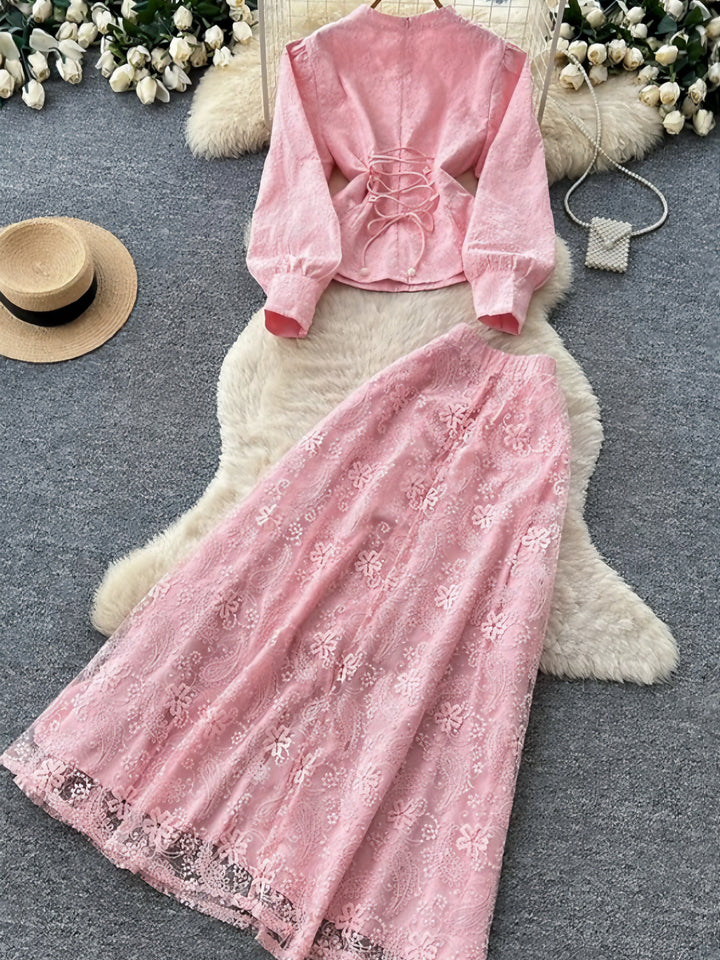 2 Pieces A-Line/Princess V- Neck Lace Wedding Guest Dresses Ankle-Length Long Sleeves