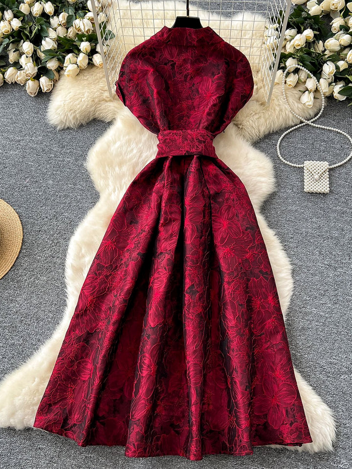 A-Line/Princess V-Neck Wedding Guest Dresses Tea-Length Short Sleeves with Belt