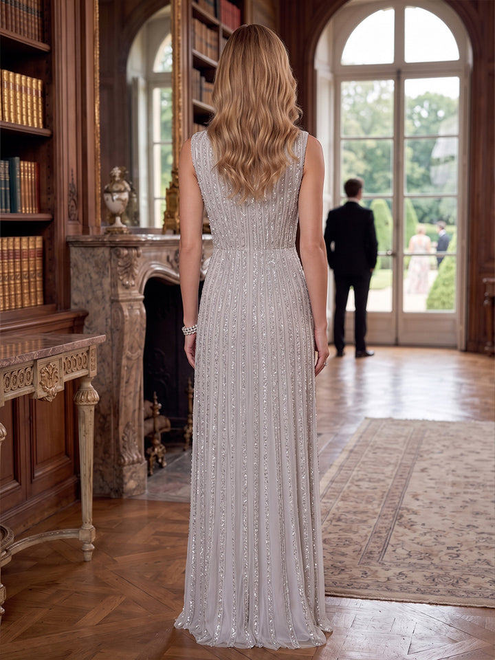 A-Line/Princess Scoop Sequins Formal Dresses Floor-Length Sleeveless Evening Dresses