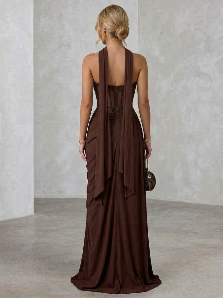 Sheath/Column Strapless Spandex Evening Dresses with Sequins Split Side Floor-Length Sleeveless Ruched Formal Dresses