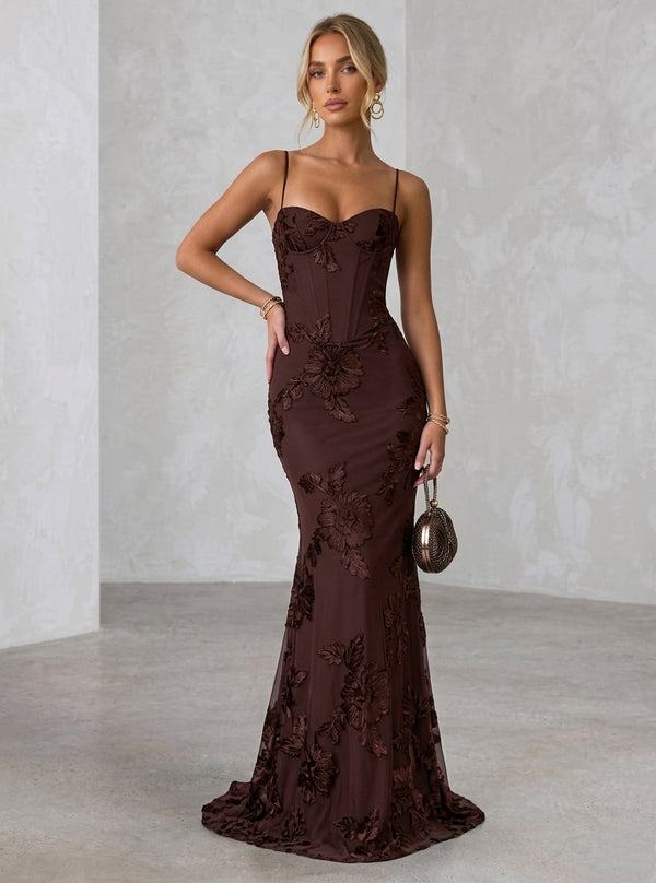 Sheath/Column Spaghetti Straps Lace Embroidery Evening Dresses Sleeveless Floral Floor-Length Formal Dresses