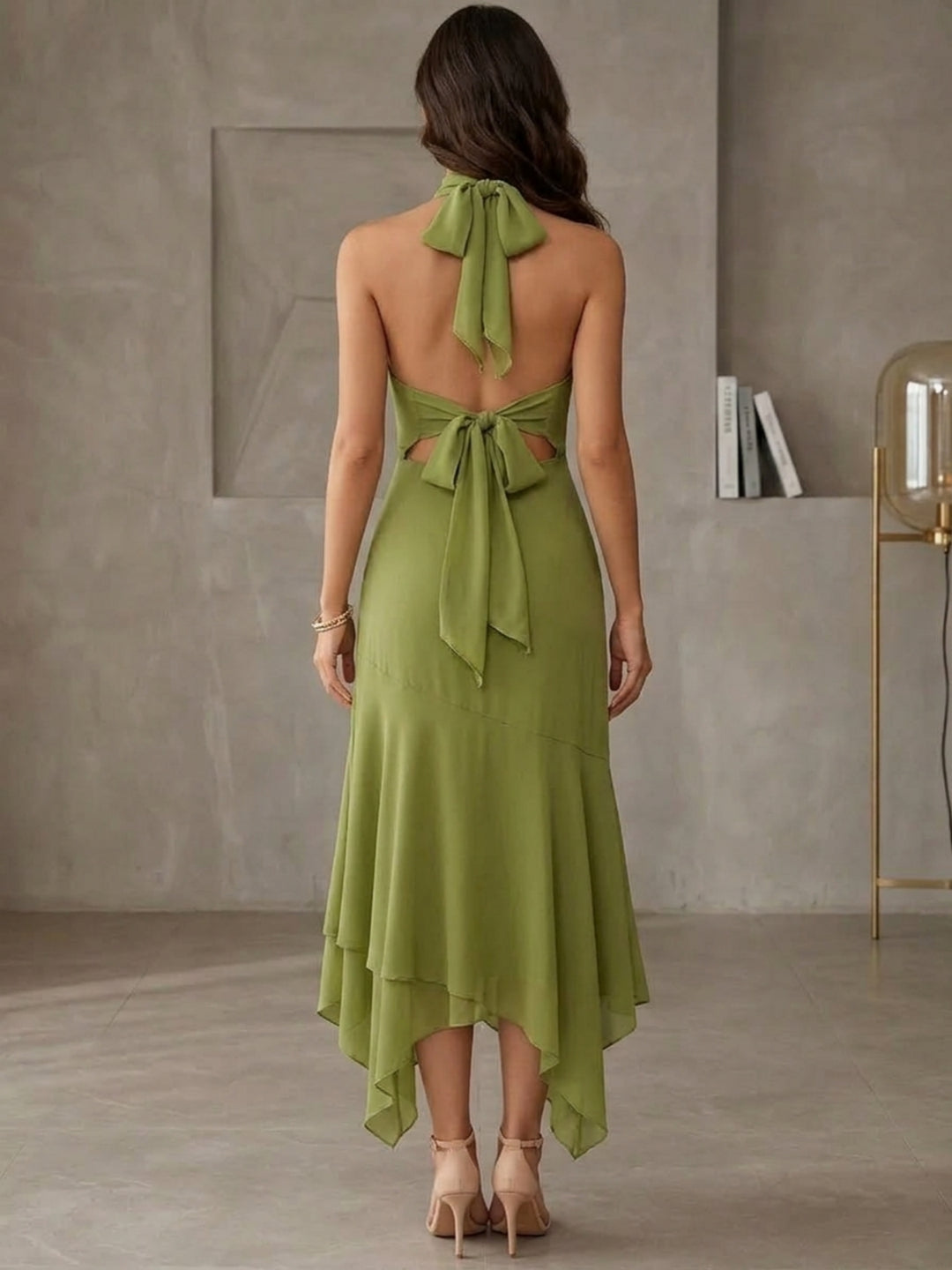 Sheath/Column Halter Chiffon Wedding Guest Dresses Ankle-Length Sleeveless Ruffles