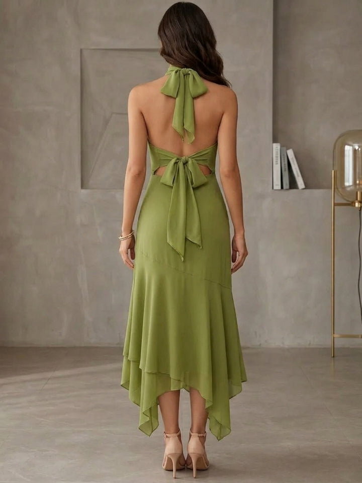 Sheath/Column Halter Chiffon Wedding Guest Dresses Ankle-Length Sleeveless Ruffles