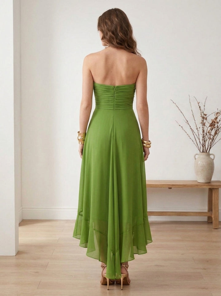 A-Line/Princess Strapless Chiffon Wedding Guest Dresses Ankle-Length Sleeveless Ruffles