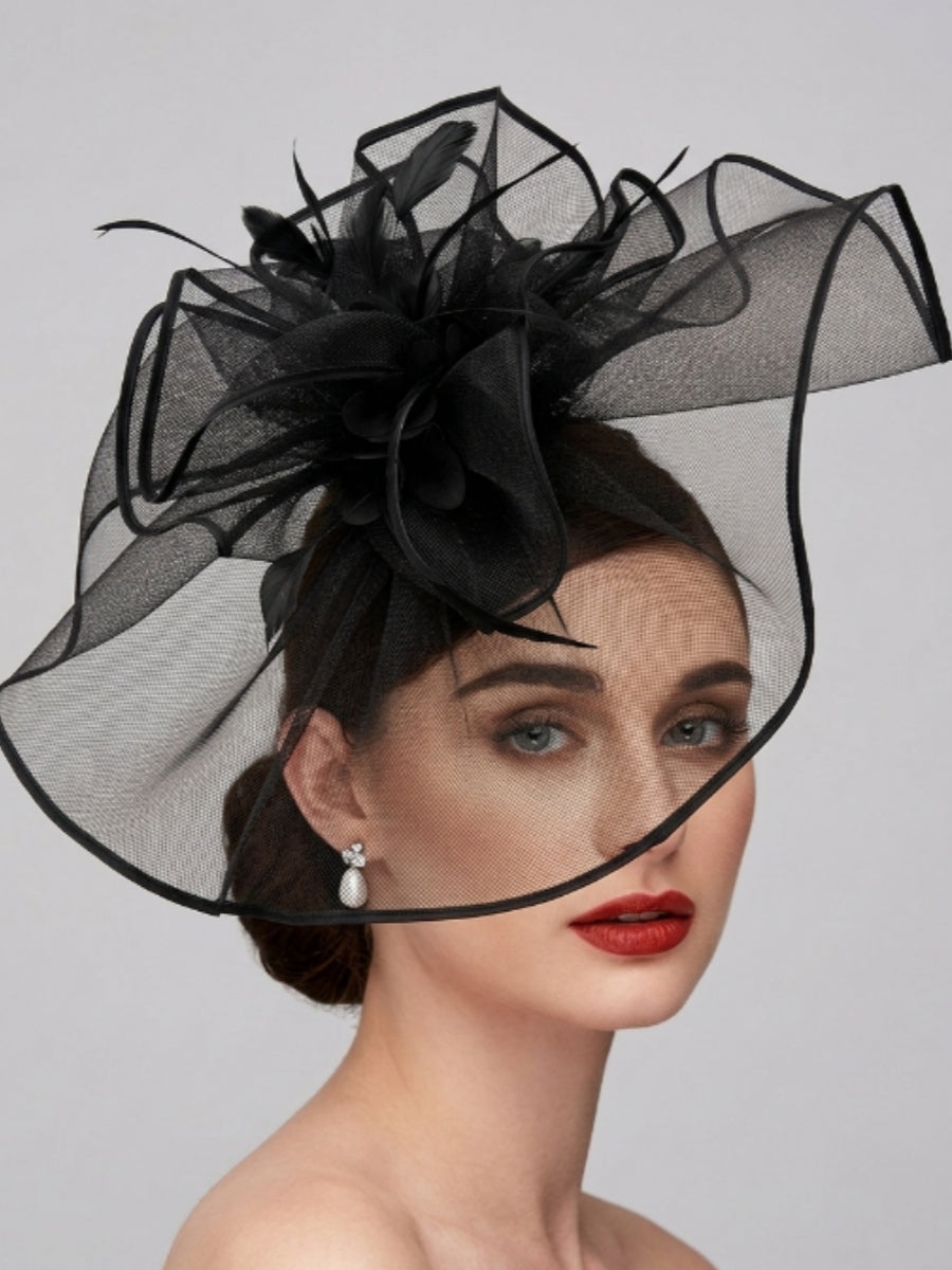 Elegant Feather Hat Fascinators Headpiece with Feather Floral Flower