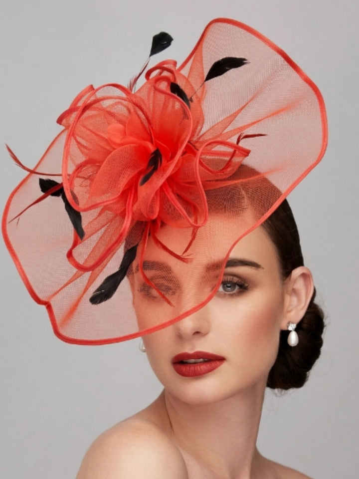 Elegant Feather Hat Fascinators Headpiece with Feather Floral Flower