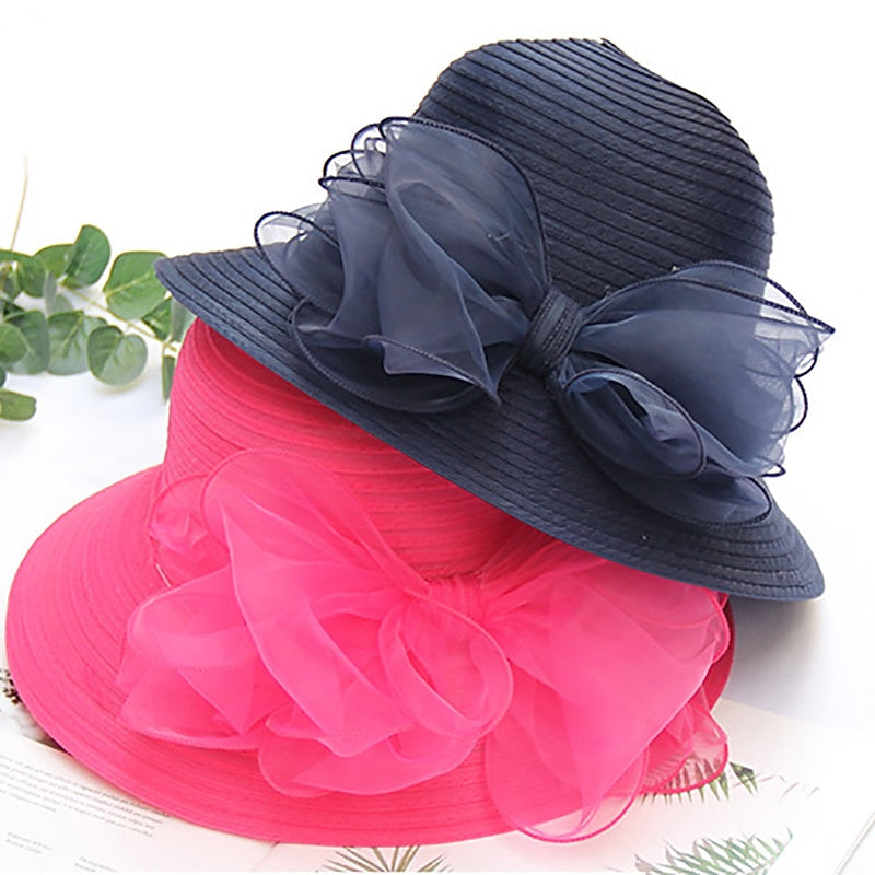 Fascinators Organza Holiday Beach Elegant Vintage With Pure Color Appliques Headpiece  with Bowknot