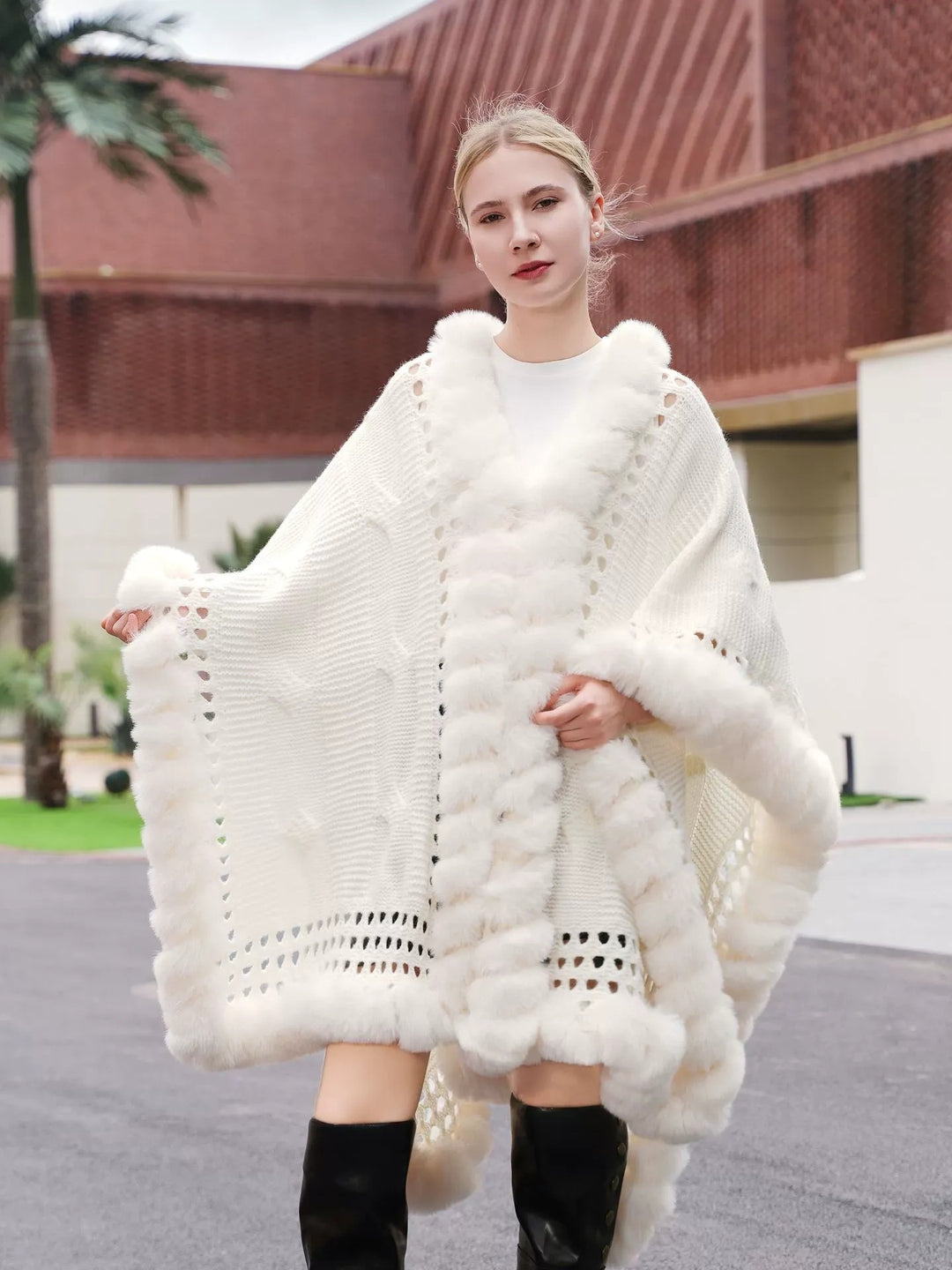 Women's Autumn/Winter Hollow Knit Cape Shawl/Wrap