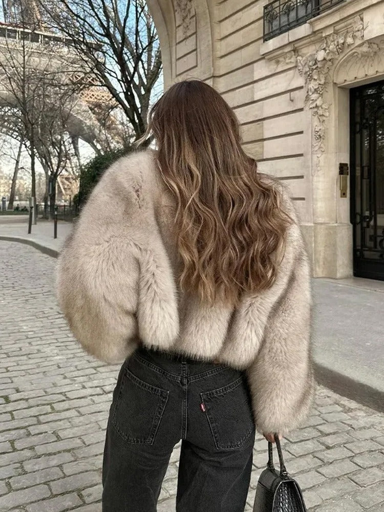 Women's Luxury Faux Fur Cropped Jacket