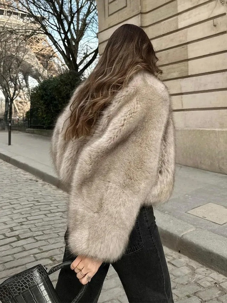 Women's Luxury Faux Fur Cropped Jacket
