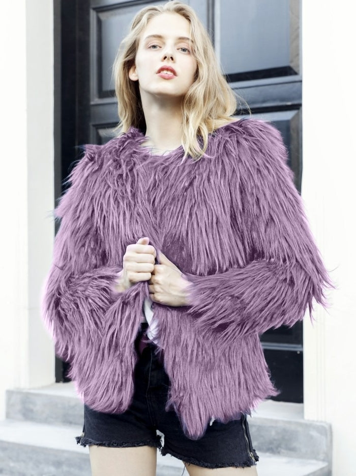 Women’s Faux Fur Long Sleeves Winter Warm Short Jackets